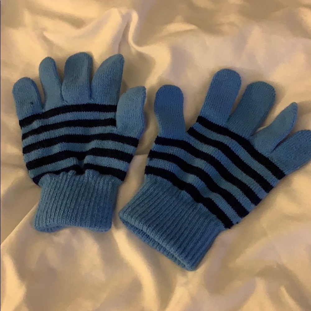 Blue striped knit gloves